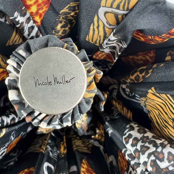 NICOLE MILLER DESIGNER BLACK WITH UMBRELLA PRINTS ALL OVER, 100% POLYESTER - Picture 10 of 12